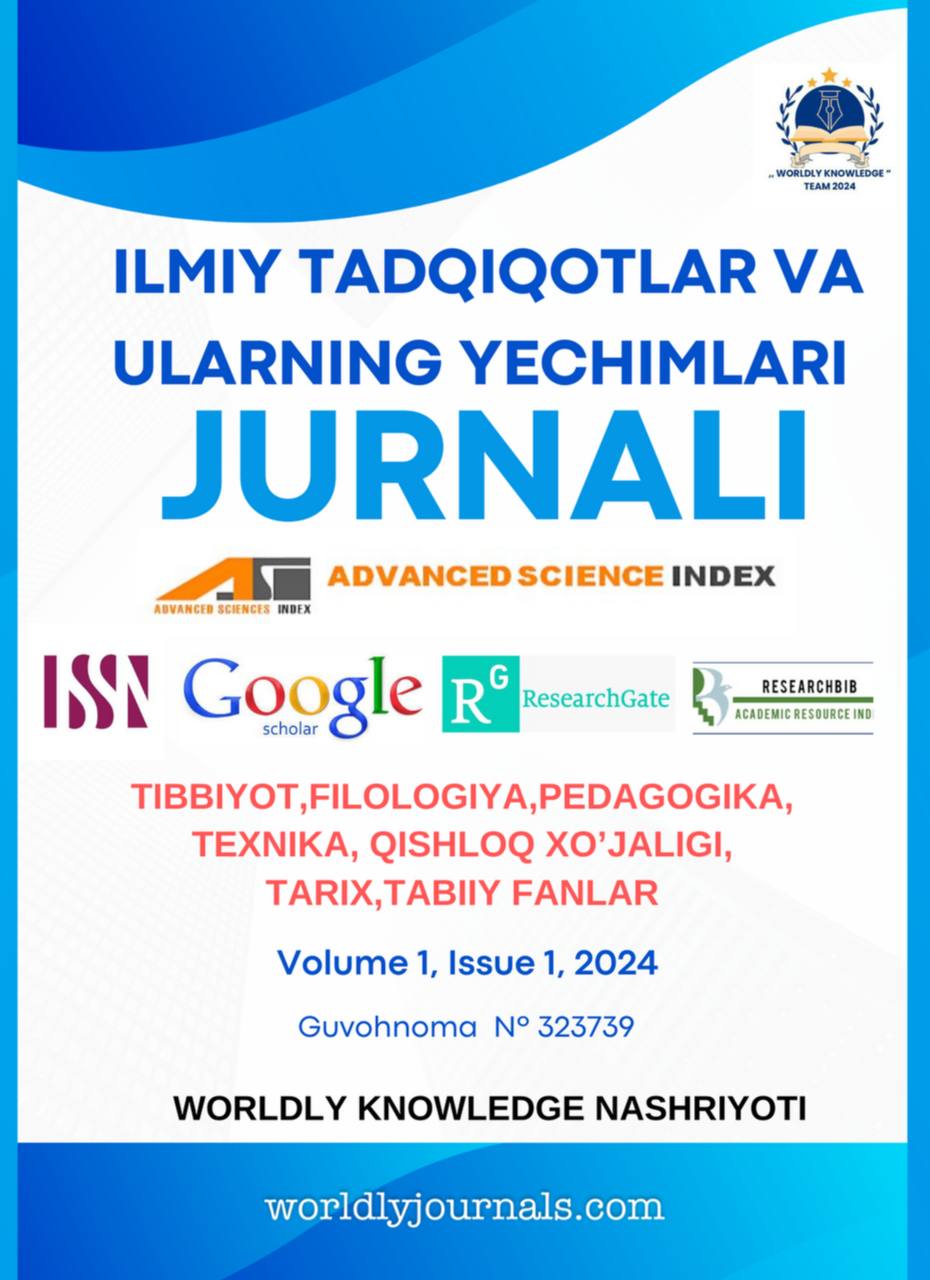 					View Vol. 1 No. 2 (2024):  ILMIY TADQIQOTLAR VA ULARNING YECHIMLARI JURNALI
				